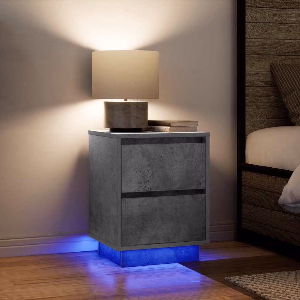 Set di 2 comodini vidaXL con luci LED integrate, colore grigio cemento, L 38 cm x P 34 cm x H 50 cm