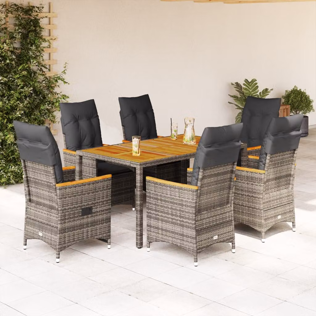 vidaXL Set da Pranzo da Giardino 7 pz in Polyrattan e Legno di Acacia Grigio
