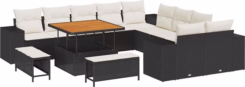 Set Divano da Giardino con cuscino 13 pcs Nero polyrattan