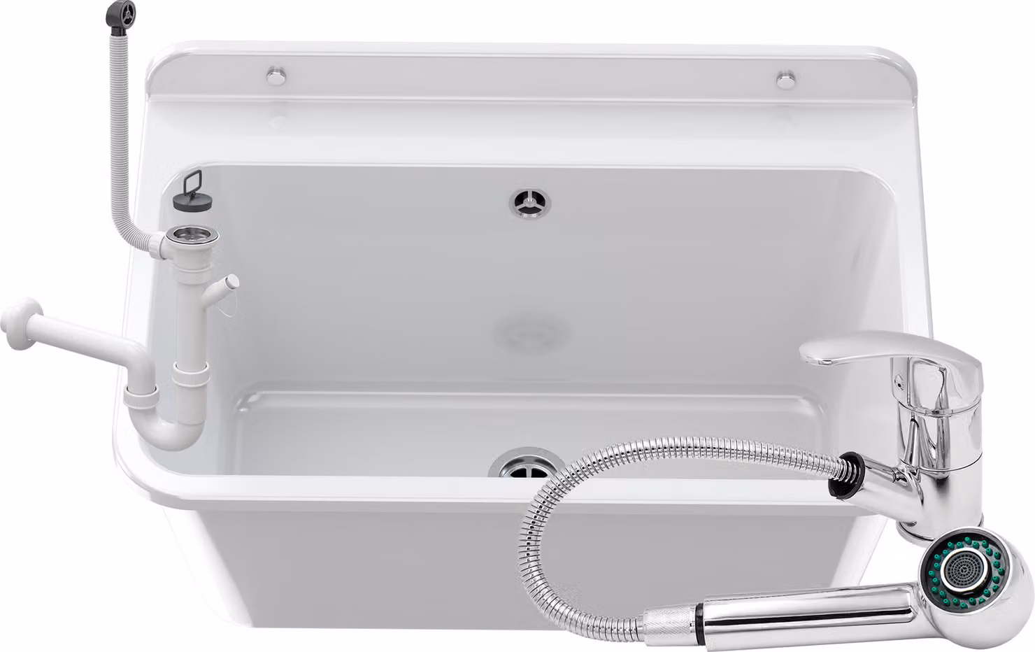 Granitan - Lavabo - Lavello - 61x41x30 cm - Bianco - con rubinetteria e sifone - Lavello - LARGE