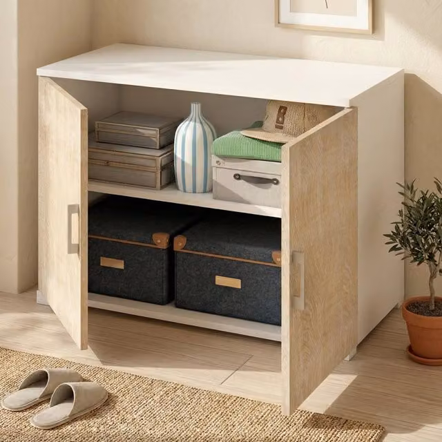 Armadio Multiuso Serafinito DMORA con 2 Ante e Ripiano, Marrone Rovere, L: 90 cm, P: 45 cm, H: 66 cm