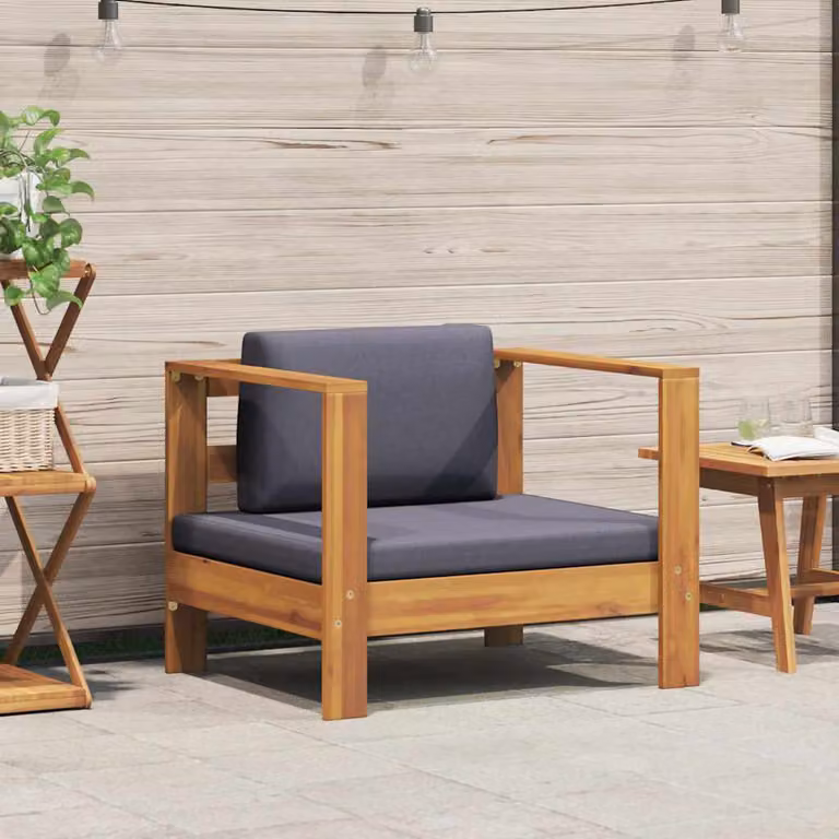 vidaXL Sedia da Giardino in Legno di Acacia con Cuscini Grigio Scuro e Braccioli