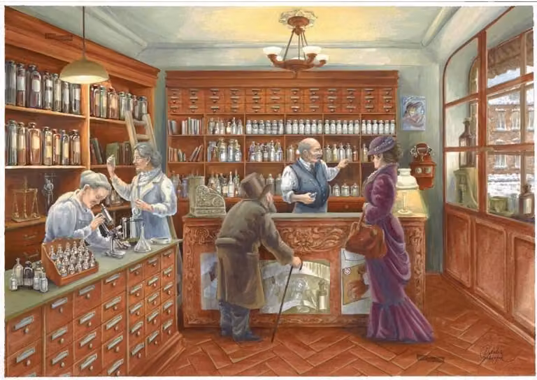 Calendario dell'Avvento "Farmacia nostalgica" – Carta, 38x27 cm, Sassonia