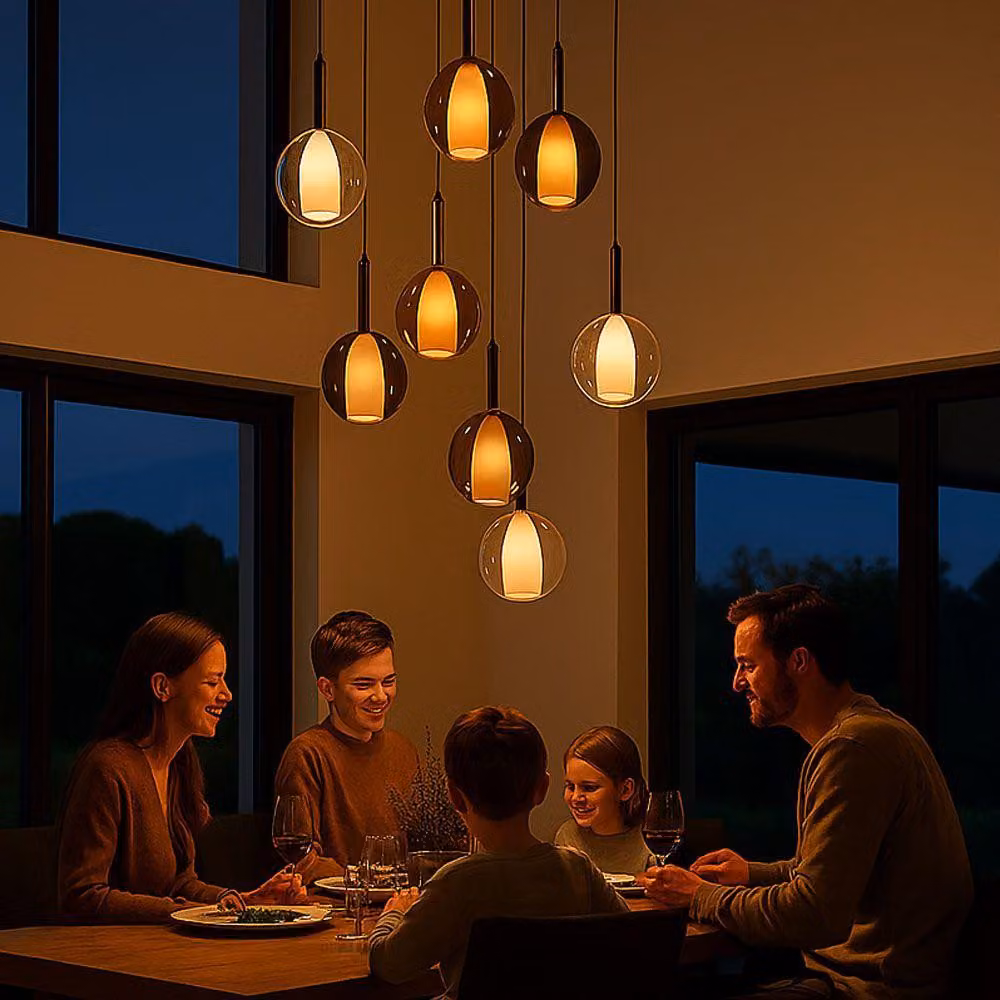 s.luce Belluna gallery light 8 luci Ø 80cm baldacchino marrone Ø 24cm 8 luci rotonde