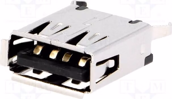 1 connettore USB A a montaggio su circuito stampato, placcato in oro, modello TUEA4F1D0B, connettore USB 2.0, tipo diritto