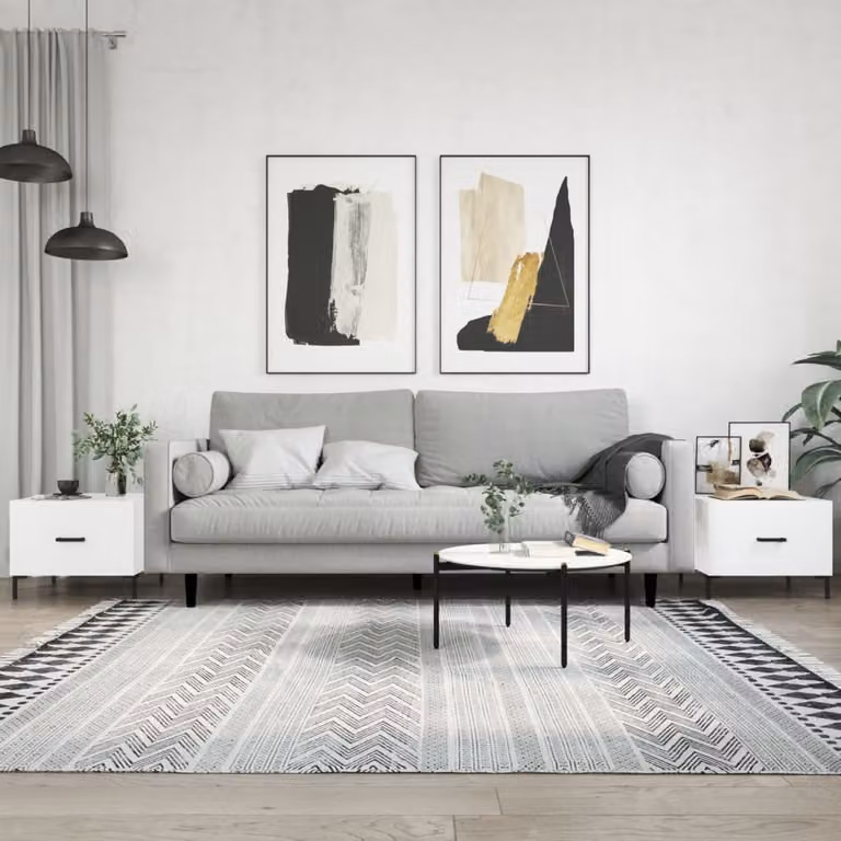 Set di 2 tavolini da salotto vidaXL in legno multistrato bianco lucido, forma quadrata, L/P/H: 50 x 50 x 40 cm
