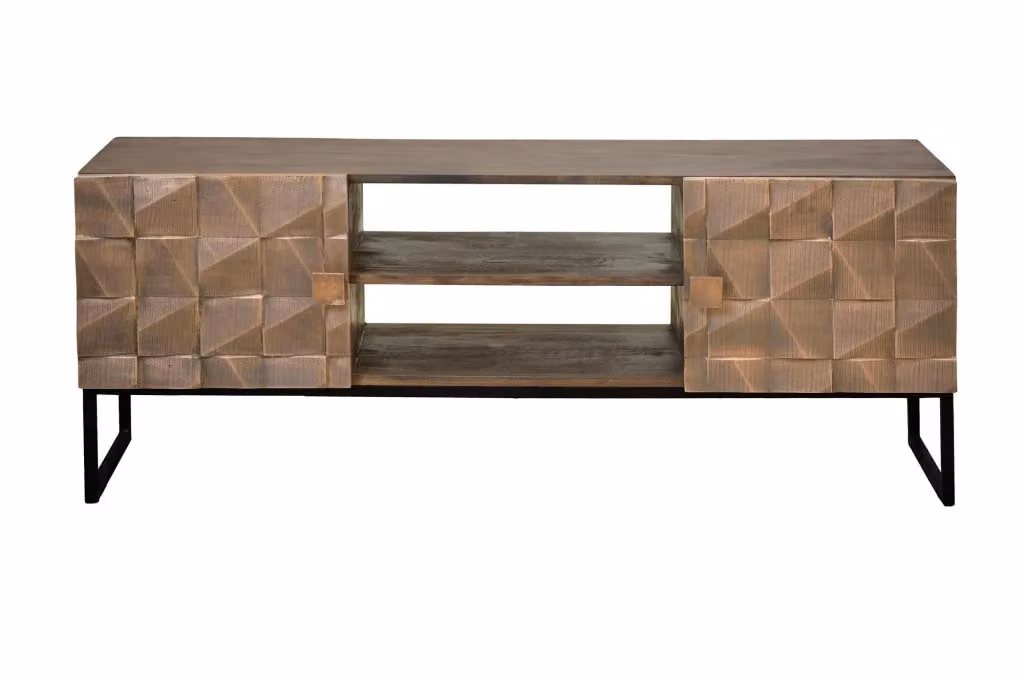 Mobiletto TV Giner Y Colomer in legno di mango marrone con 2 ante e 1 scaffale, L: 140 cm, P: 40 cm, H: 55 cm – 2