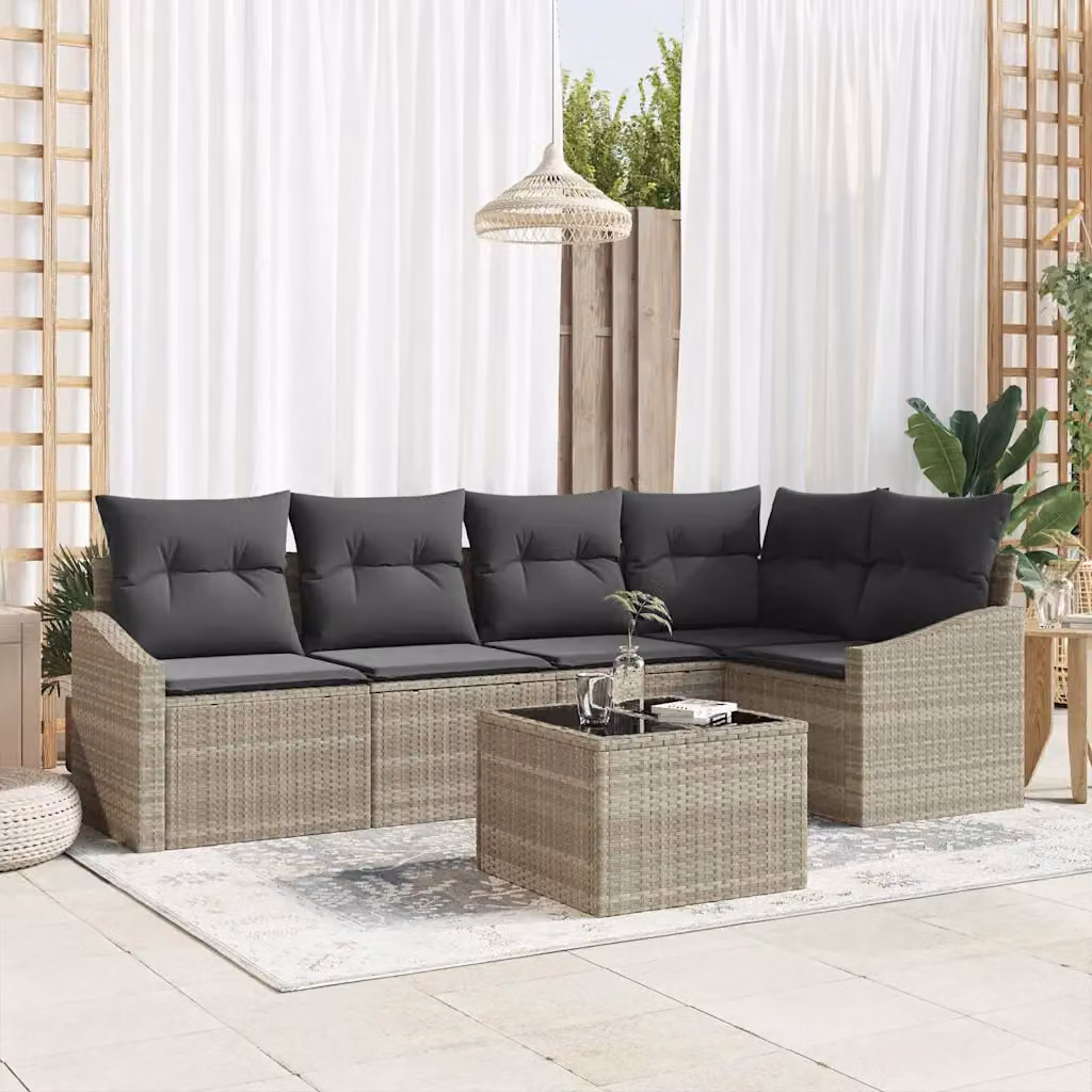 Set Divano da Giardino vidaXL 6 pz in Polyrattan Grigio con Cuscini e Tavolino – 1
