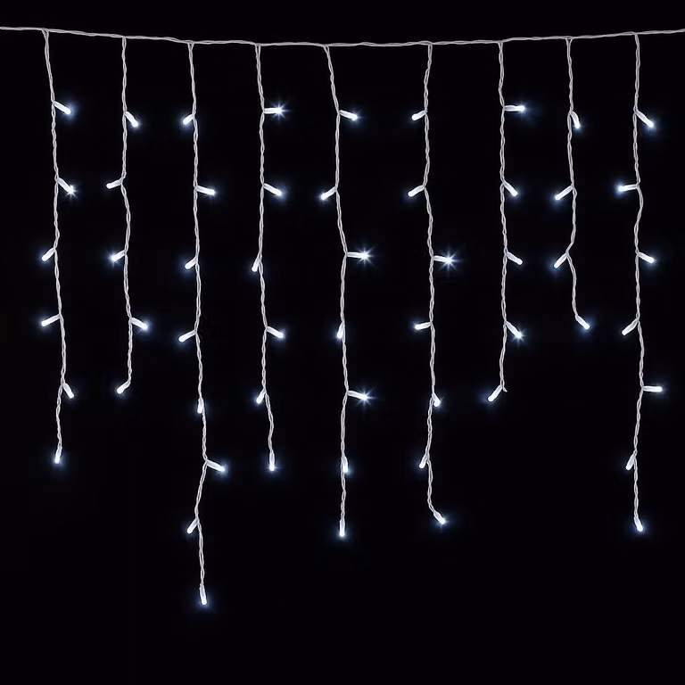ETTROIT Tenda Luminosa 200 LED, 5Mt, Luce Bianca, Cavo Bianco, IP65, Prolungabile, Effetto Flash , Con fili pendenti a lunghezze alternate (30-70-40-60 cm) per effetto a cascata
