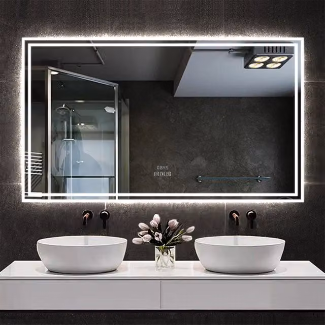 Specchio da bagno Aica LED 160 x 80 cm + Orologio + Bluetooth + luminosità regolabile tricolore