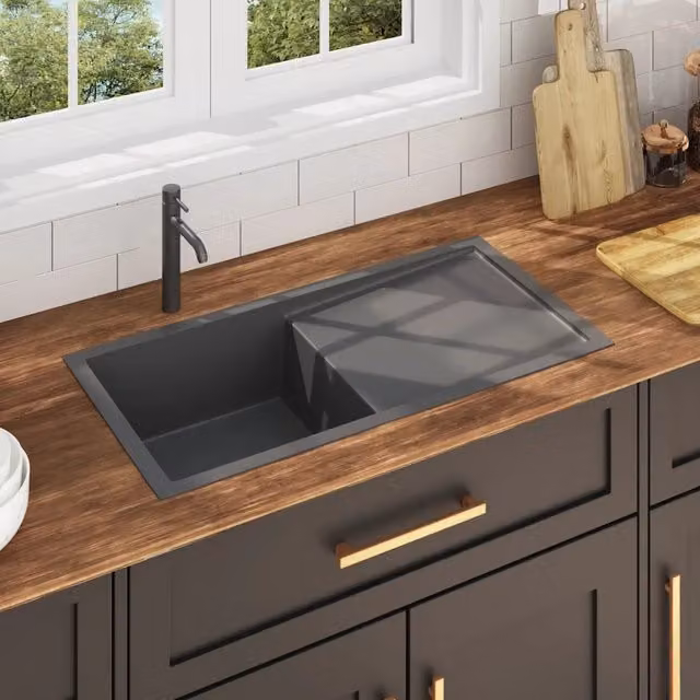 Lavello da cucina in acciaio inox nero vidaXL L/P/H: 87 x 44 x 20 cm – 1