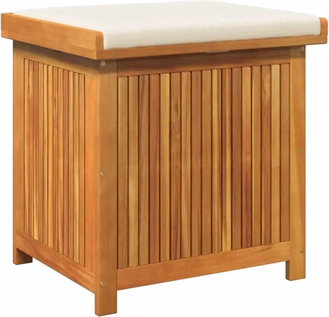 Scatola per cuscini da esterno in legno di acacia oliato bianca L: 60 cm, P: 50 cm, H: 61 cm – 1