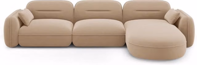 Divano angolare modulare Sydney Cosmopolitan Design a 4 posti in velluto color sabbia, configurazione destra L/P/H: 320 x 165 x 70 cm