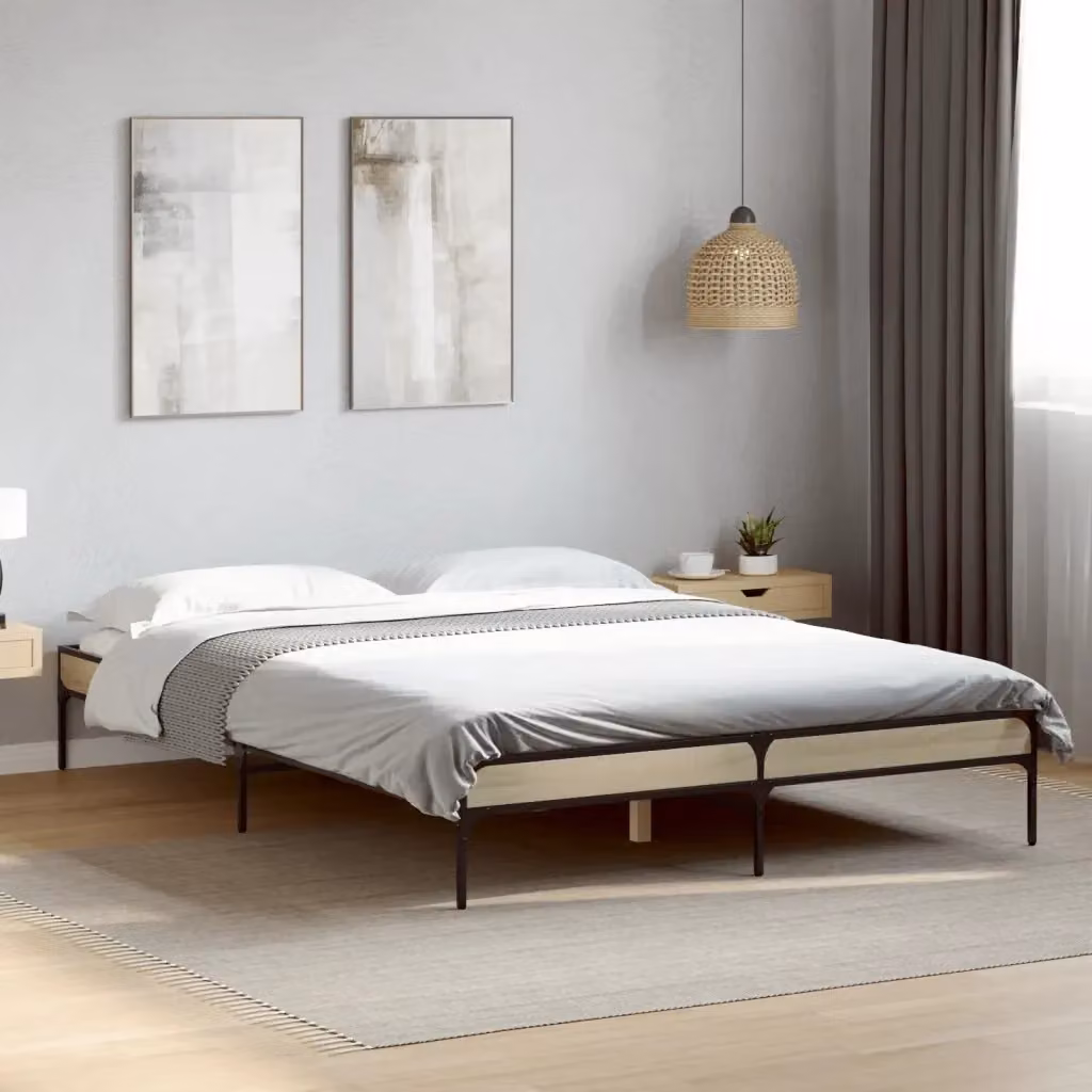 Letto matrimoniale per adulti in legno e metallo Rovere Sonoma e Bianco L/P: 140 x 190 cm – 2