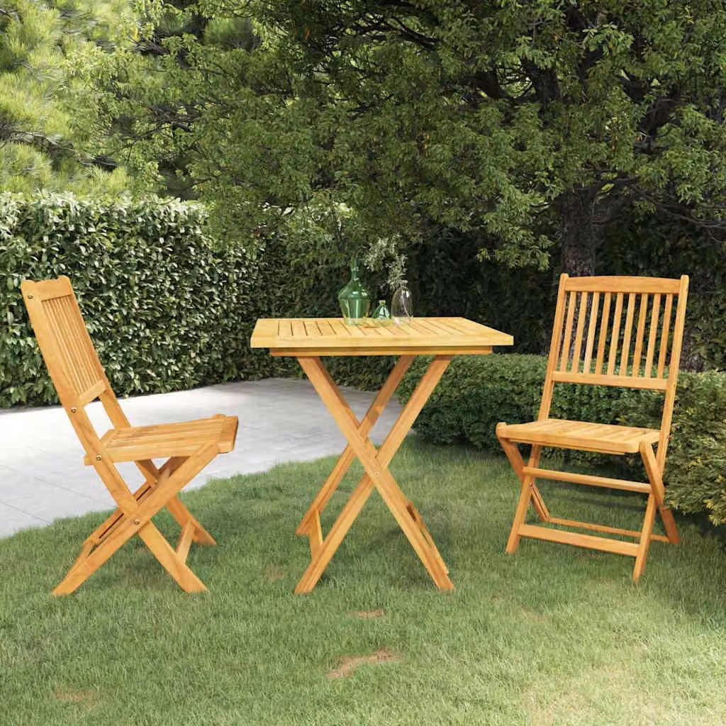 Set da pranzo da giardino vidaXL in legno di acacia marrone, composto da 3 pezzi pieghevoli – 1
