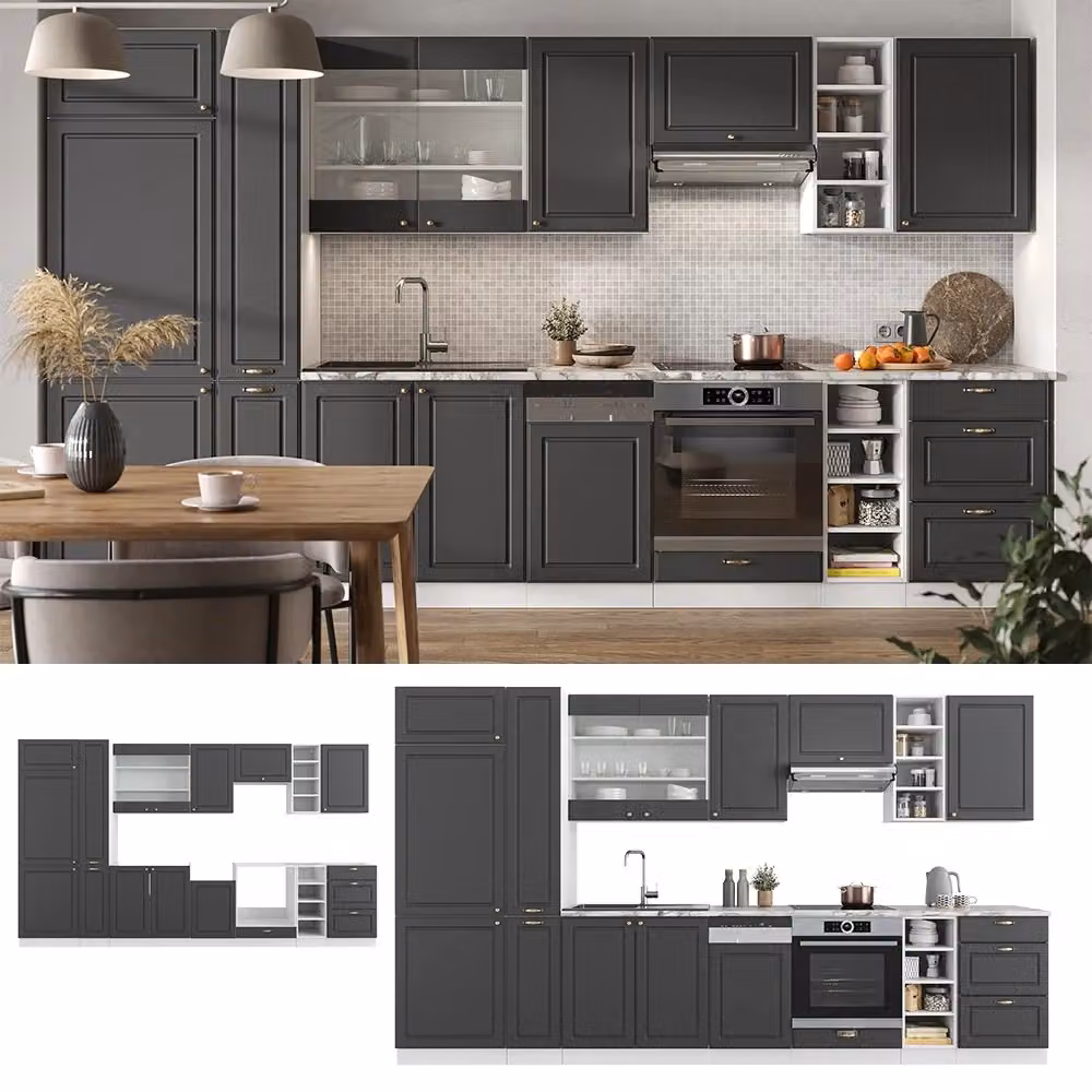 Cucina componibile moderna Vicco Fame-Line Antracite-oro/Bianco 355 cm senza piano di lavoro – 2