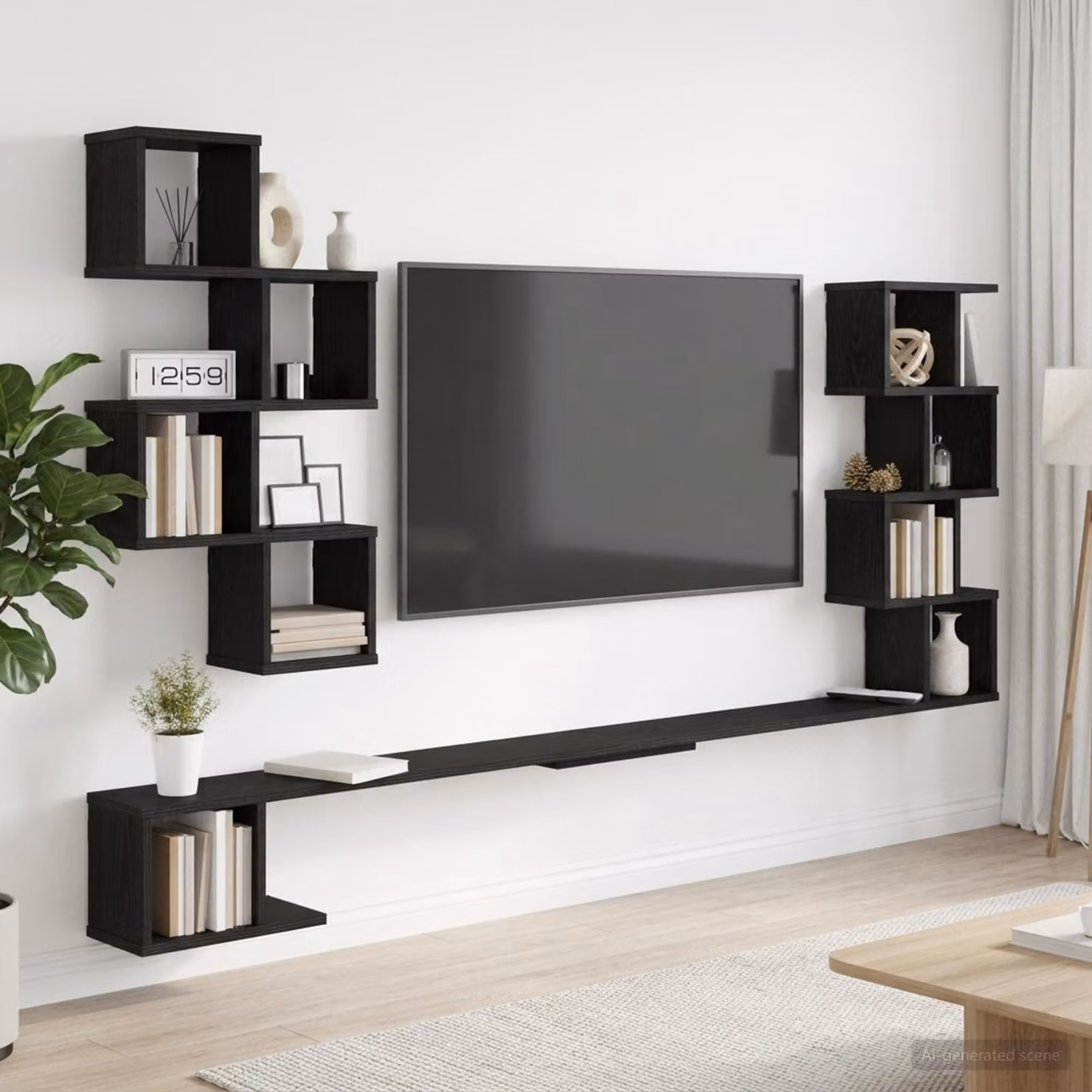vidaXL Mensola per TV da muro moderna in MDF, Nero e Marrone, L 160 x P 15 x H 94 cm