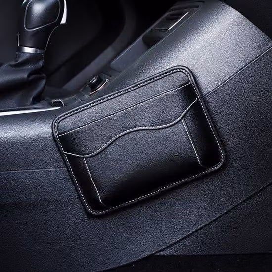 Organizer da auto da posizionare accanto al seggiolino, piccolo contenitore in pelle, portaoggetti per documenti, cartelle, telefoni, chiavi e monete (nero).