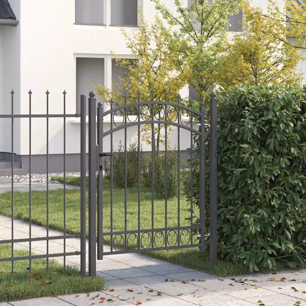 Cancello singolo per recinzione con punte EMMEN vidaXL in acciaio, Grigio, L: 150 cm, H: 100 cm