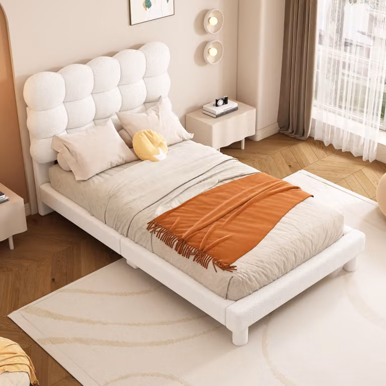 Letto imbottito MODFU 90 x 200 cm con rete a doghe, letto singolo per ragazzi con testiera regolabile in tre posizioni, letto classico per bambini, anti-Lana bianco (senza materasso)