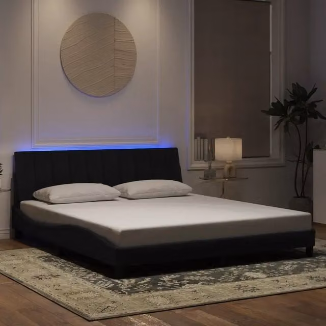 Letto Hanko vidaXL in velluto nero con illuminazione LED e porta di ricarica USB, L: 180 cm, P: 200 cm – 1