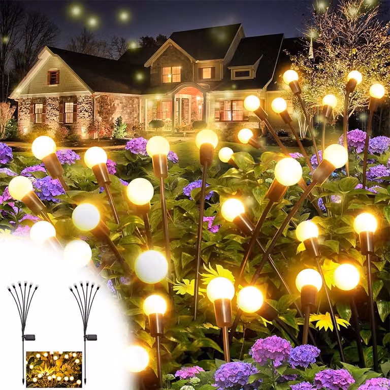 Lampade solari per giardino all'aperto, 2pcs 6 Led Solar Firefly Light, luce solare decorazione giardino Luci solari illuminazione giardino per terrazza balcone giardino