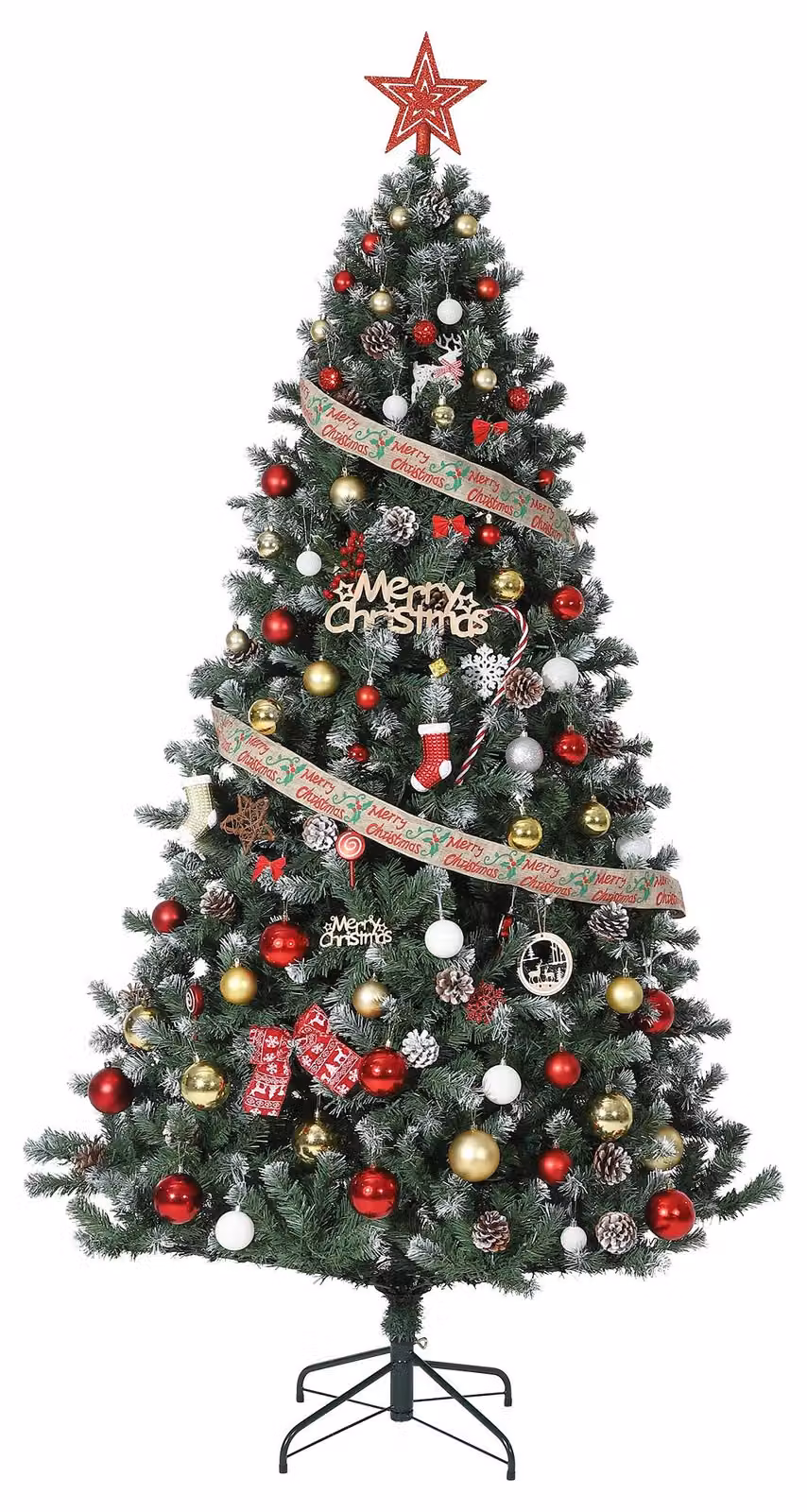 Albero di Natale - Albero di Natale artificiale, altezza 228 cm - Materiale: PVC - Decorato con neve artificiale - Pigne rotonde - Montaggio automatico - Ideale per uso domestico