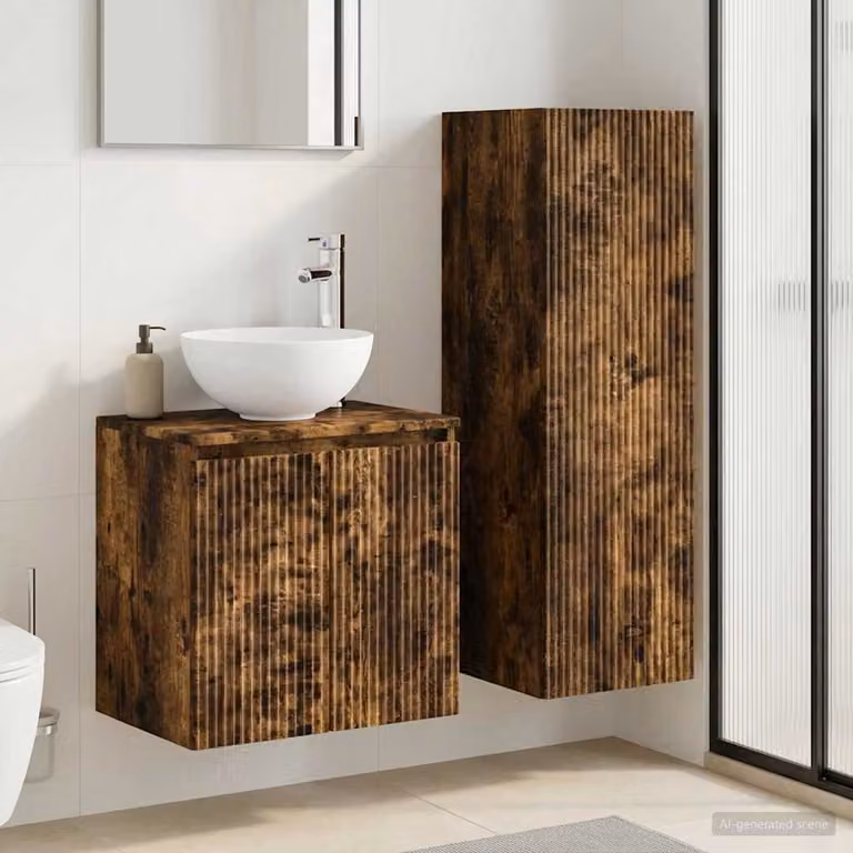 Set di mobili per il bagno vidaXL composto da mobile lavabo e pensile in MDF, colore marrone rovere fumo, L: 33 cm, P: 34,5 cm, H: 100 cm