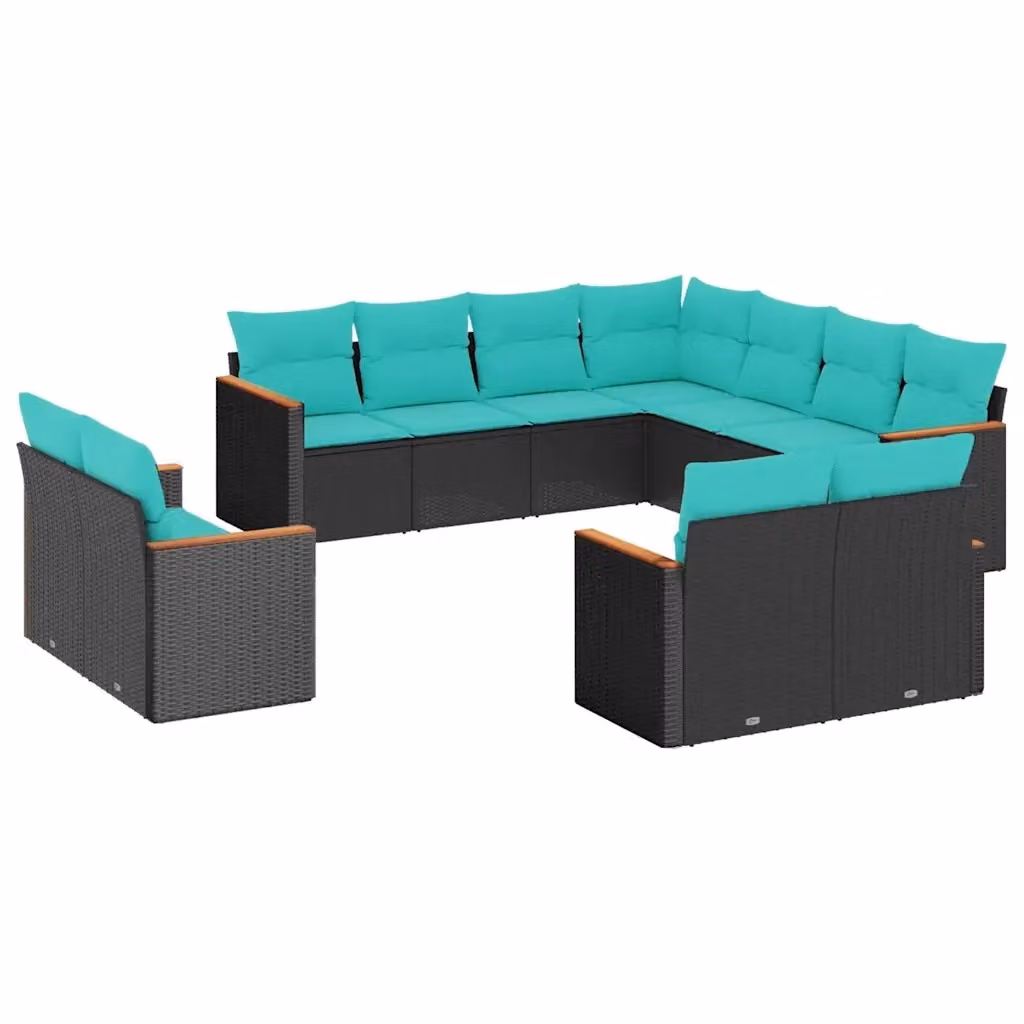 Set di Divani da Giardino a Forma di L vidaXL in Polyrattan Nero con 11 Pezzi e Cuscini Inclusi – 2