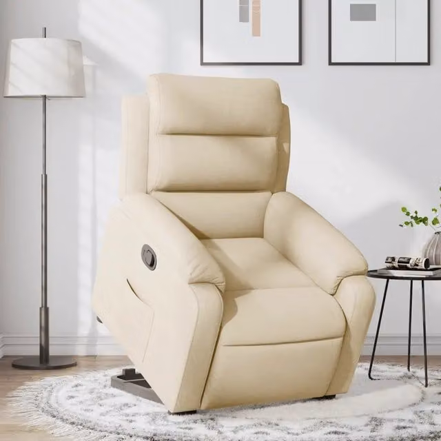 Poltrona Alzapersona Reclinabile vidaXL in Tessuto Beige con Assistenza Elettrica per Senior