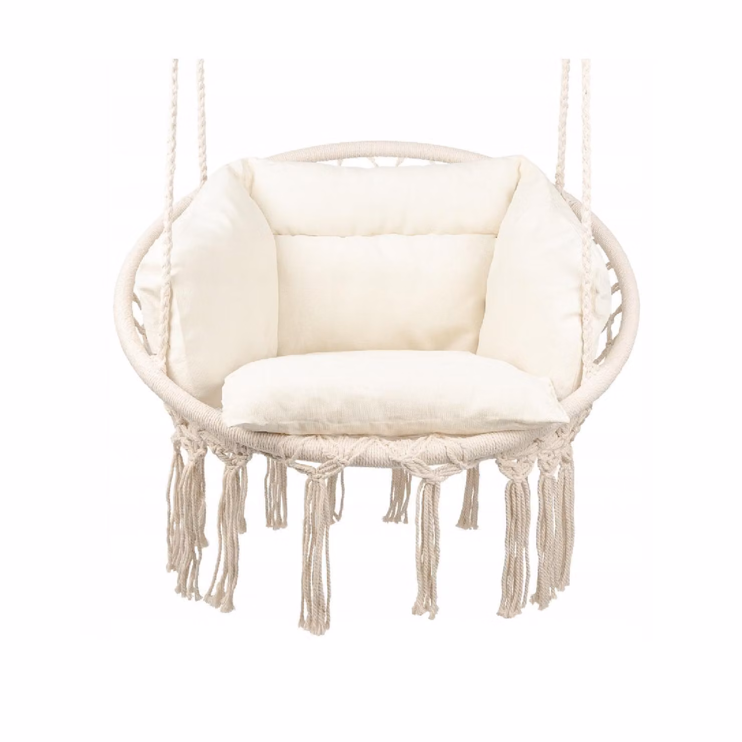 QLS sedia sospesa 2 anelli in acciaio con cuscino 150kg giardino interno beige 11298