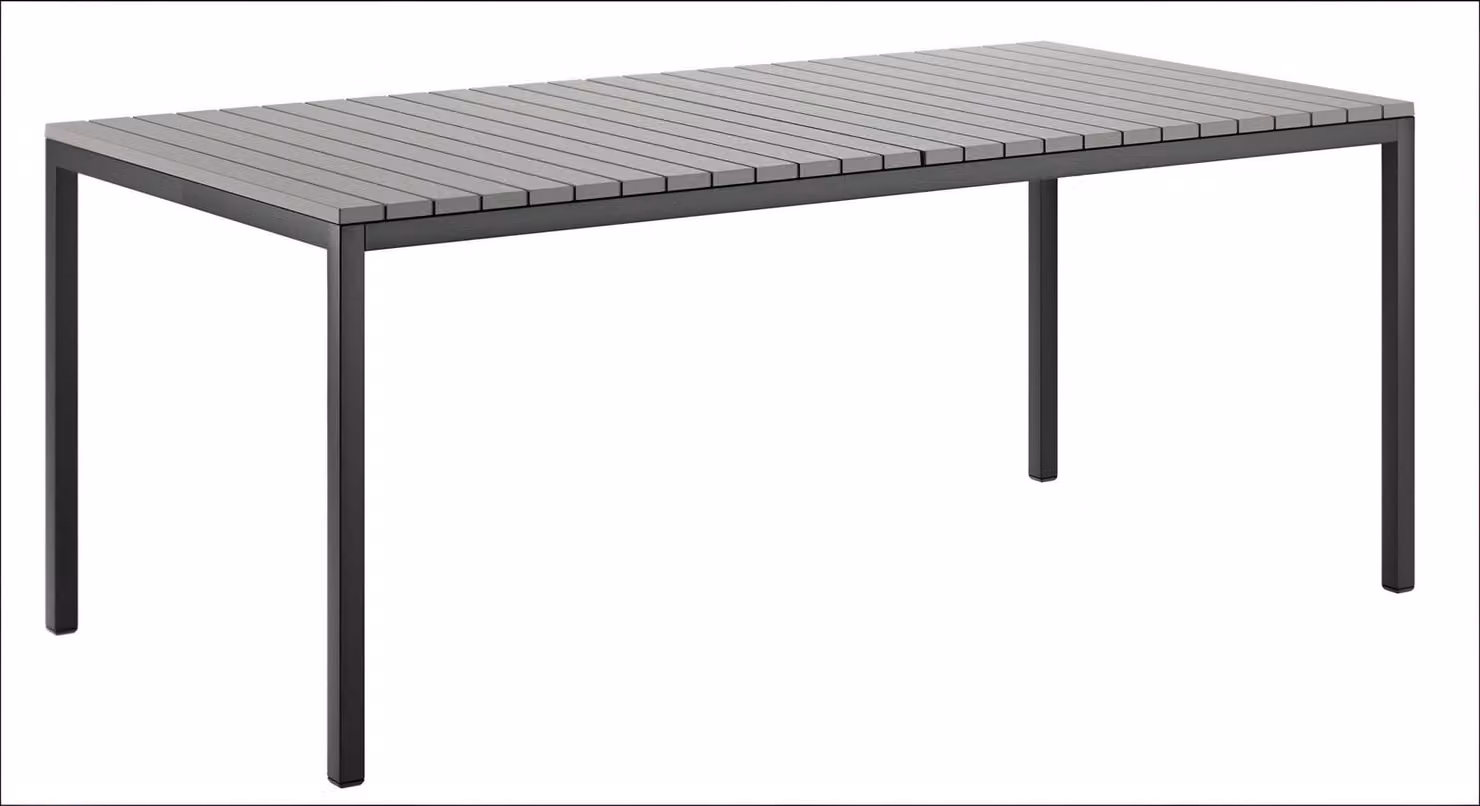 Grauer Holztisch Designer Metallgestell Exklusiver Gartentisch Möbel