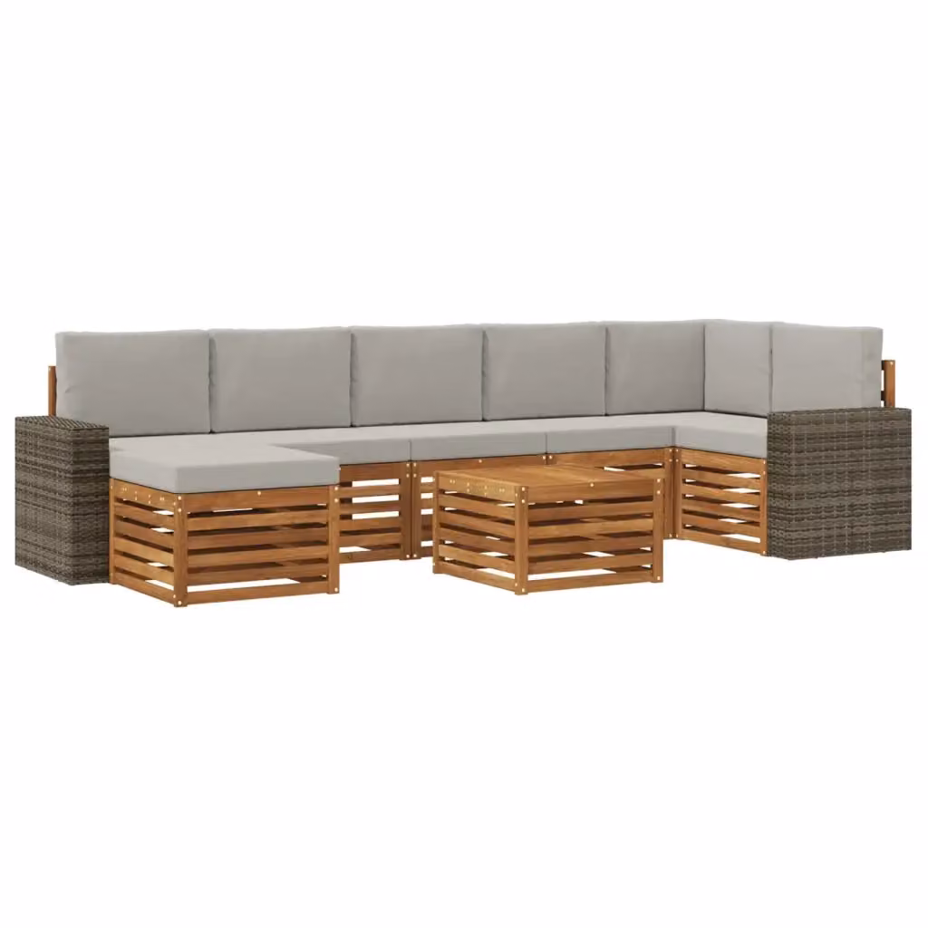 Set di divani da esterno vidaXL 8 pezzi in legno di acacia con cuscini beige e grigio chiaro – 2