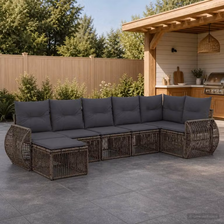 Maison Exclusive - Set da giardino composto da 7 pezzi. Divano e poltrone in rattan sintetico, colore grigio e grigio scuro