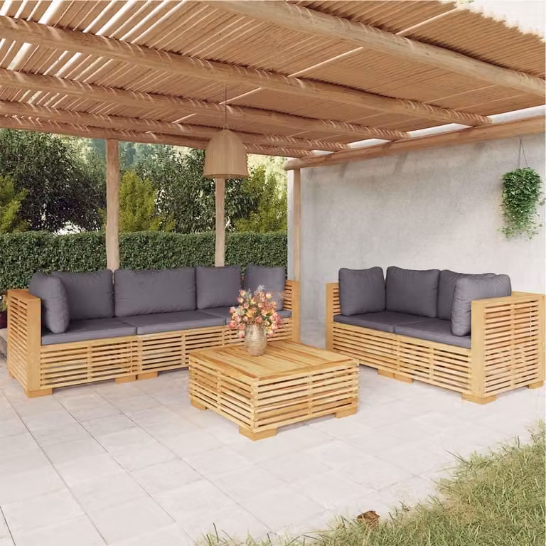 Maison Exclusive - Set da esterno per relax, composto da 6 pezzi, con cuscini, realizzato in legno massello di teak