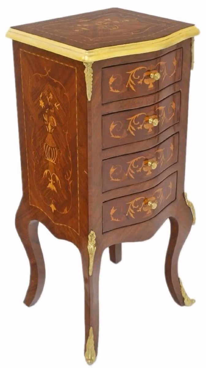 Casa Padrino Cassettiera barocca marrone scuro / oro 40 x 30 x h. 80 cm - Cassettiera in legno massello in stile antico con 4 cassetti - Mobili barocchi