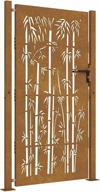 Cancello da giardino 100x200 cm in acciaio corten e design in bamb¨´ CFW2139105