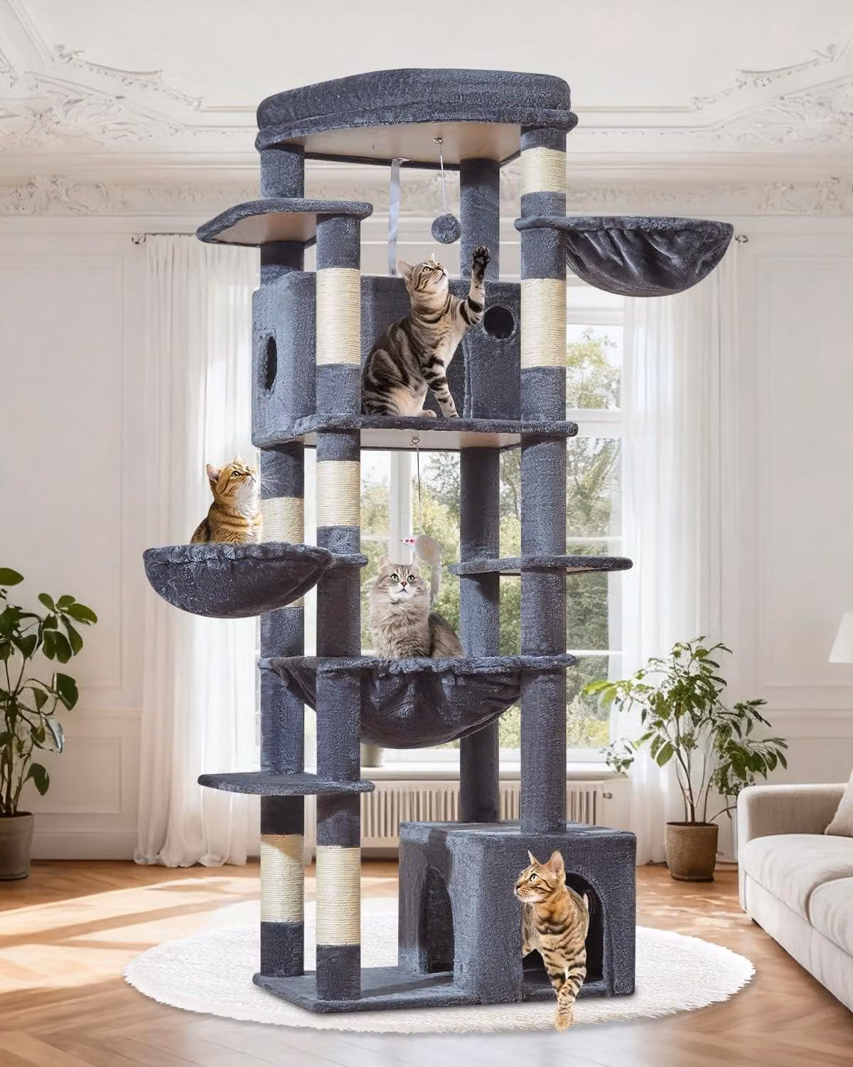 Albero per gatti XXL, alto 182 cm, ideale per gatti di grossa taglia