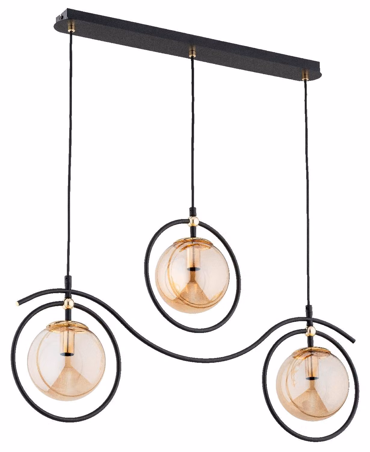 Lampada a sospensione KIRA nero-ambra-oro 3xE14x10W in metallo, dimensioni: 90x24x78 cm, IP20, Alfa