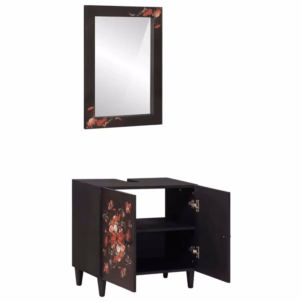 Set di mobili da bagno vidaXL composto da mobile lavabo e armadietto con specchio in legno nero, design minimalista, L/P/H: 62 x 33 x 58 cm – 2