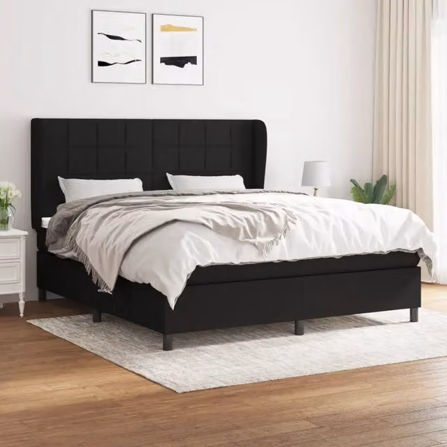 Letto Ibrido vidaXL con Giroletto a Molle e Materasso in Tessuto Nero e Bianco L/P: 180 x 200 cm – 1