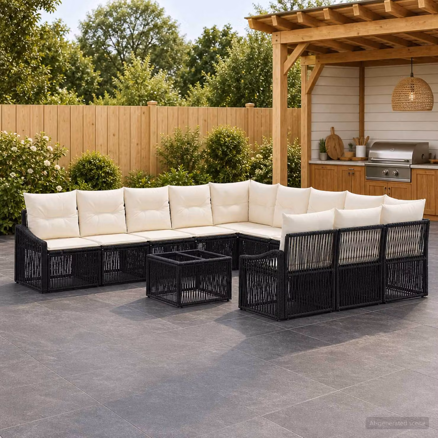 Set Divano da Giardino vidaXL a forma a U con Tavolino, Nero