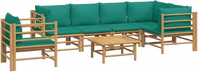 Set di mobili da giardino Outsunny in bambù e rattan con 7 pezzi e cuscini verdi per esterni