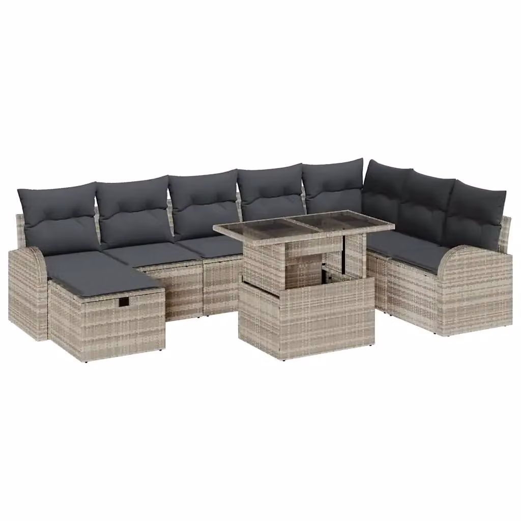 Set Divano da Giardino vidaXL 9 pz in Polyrattan Grigio con Cuscini e Tavolino da Esterno – 2