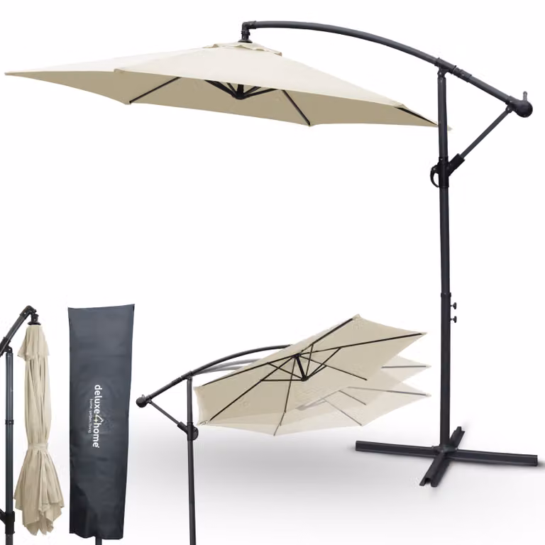 deluxe4home® Ombrellone Ø270 cm crema I Ombrellone a sbalzo con supporto e copertura protettiva I Ombrellone da giardino a manovella I Parasole