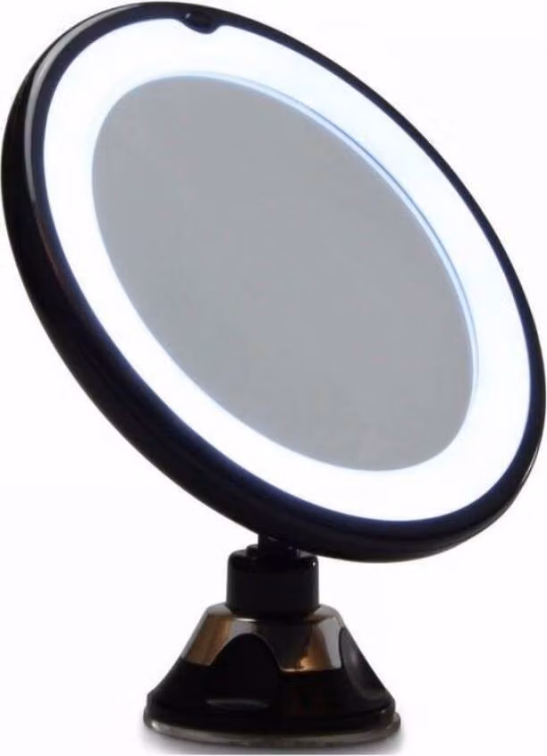 Specchio cosmetico UNIQ con ventosa, luce a LED e ingrandimento 10x, diametro 17 cm