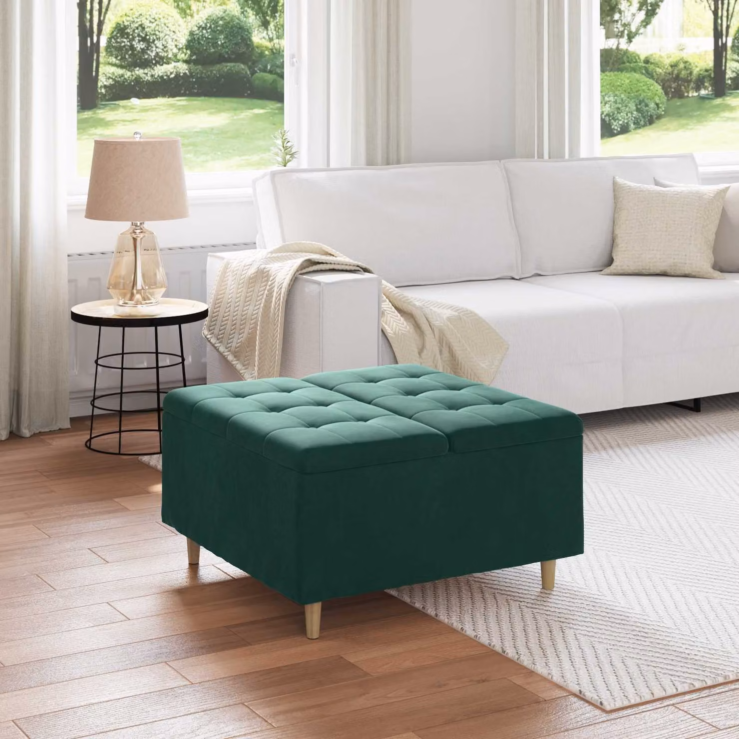 vidaXL Pouf con Storage in Velluto Verde con Struttura in Legno L: 80 cm, P: 80 cm, H: 45 cm