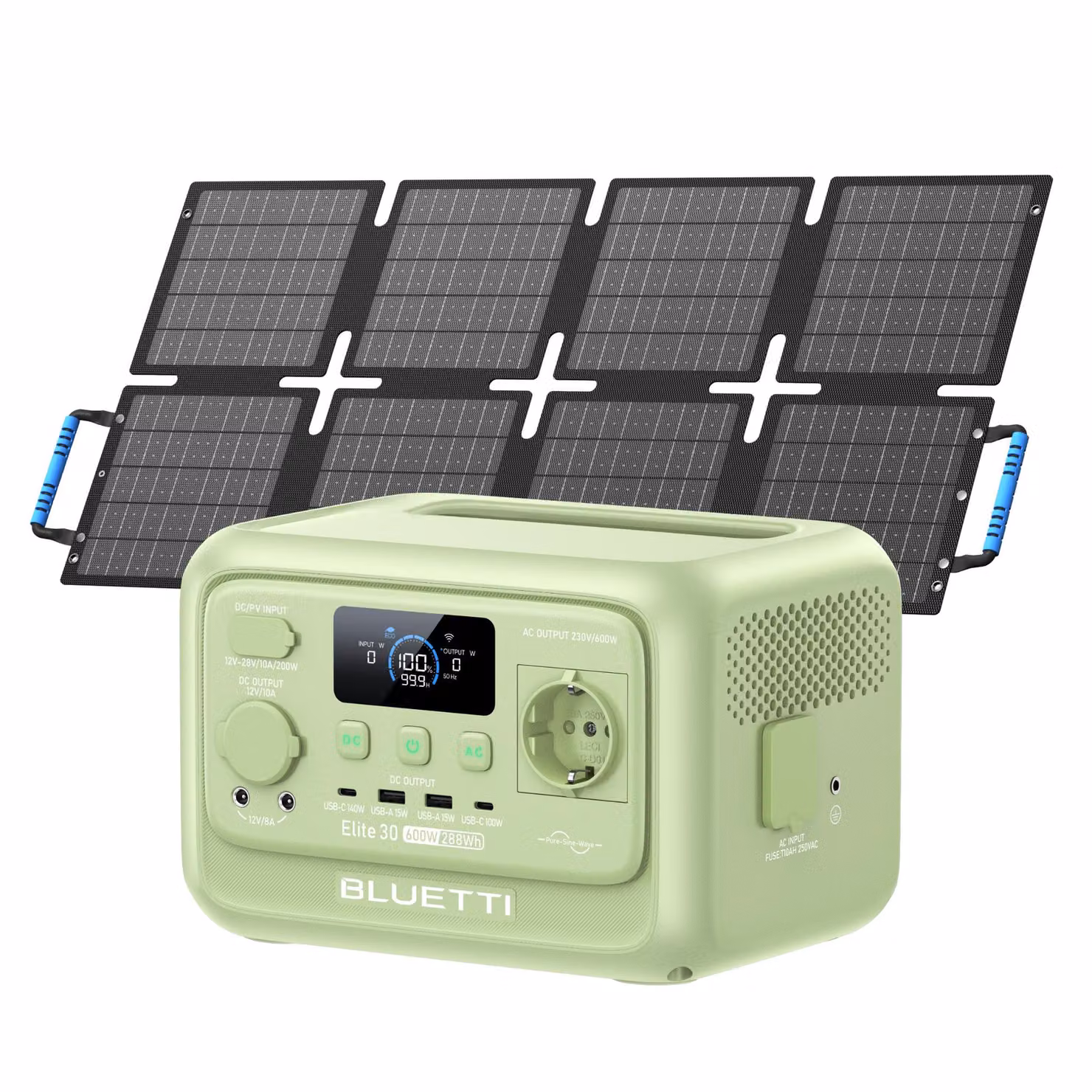 BLUETTI Elite 30 V2 + pannello solare da 60 W  Accumulatore solare da 288 Wh, stazione di ricarica portatile, generatore solare, batteria per backup domestico/alimentazione di emergenza/campeggio/emergenze - Verde