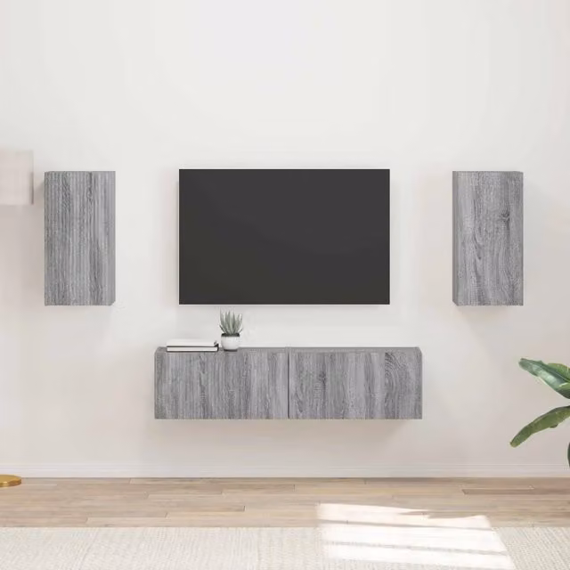 Set mobile TV 4 pz-Credenza per TV Grigio Sonoma Legno multistrato 478436