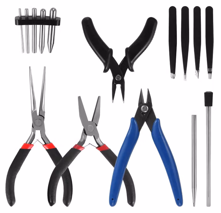 Set di 15 utensili per modellismo in metallo, con accessori per la piegatura